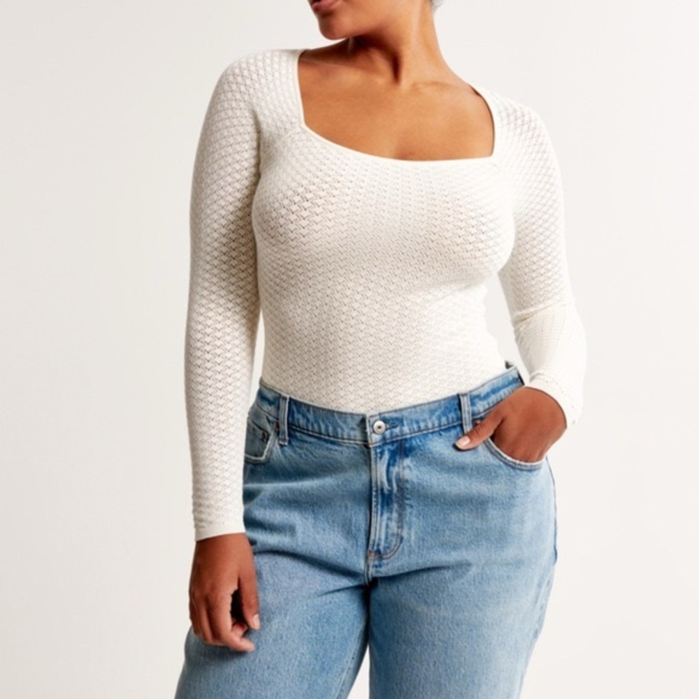 Abercrombie & Fitch Ivory Textured Bodysuit